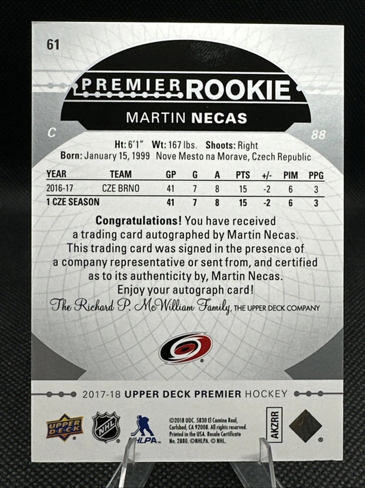 2017-18 Upper Deck UD Premier Martin Necas #61 Auto Rookie RC Autograph