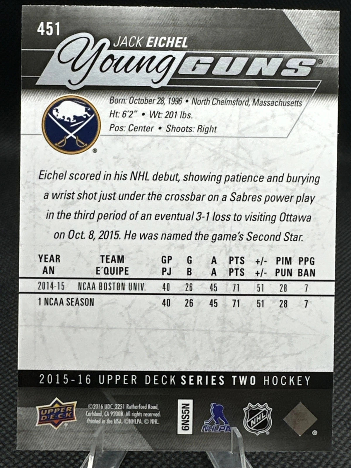 2015-16 Upper Deck - Young Guns Jack Eichel #451 (Rookie Card)