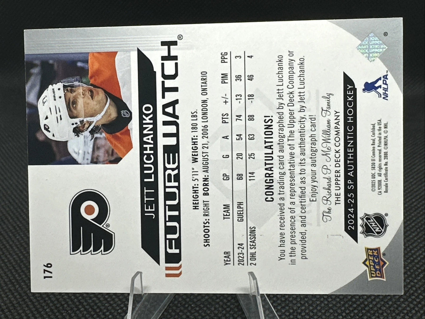 2024 SP Authentic Jett Luchanko Horizontal Future Watch Auto Rookie RC /599