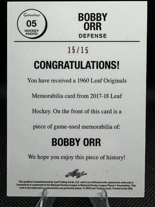 2017/18 Leaf Bobby Orr Game Used Patch From 1960 15/15