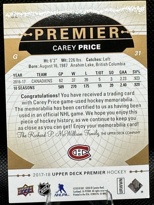 2017/18 UD Premier Hockey Material Carey Price /6