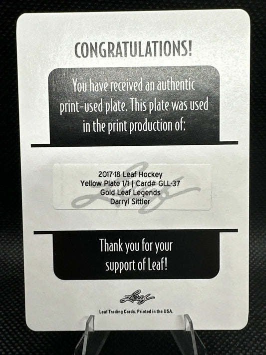 2017/18 Leaf Hockey Yellow Printing Plate Darryl Sittler 1/1
