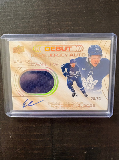 2025 UPPER DECK #DGJA-EC EASTON COWAN UD DEBUT GAME JERSEY AUTO ROOKIE RC /53