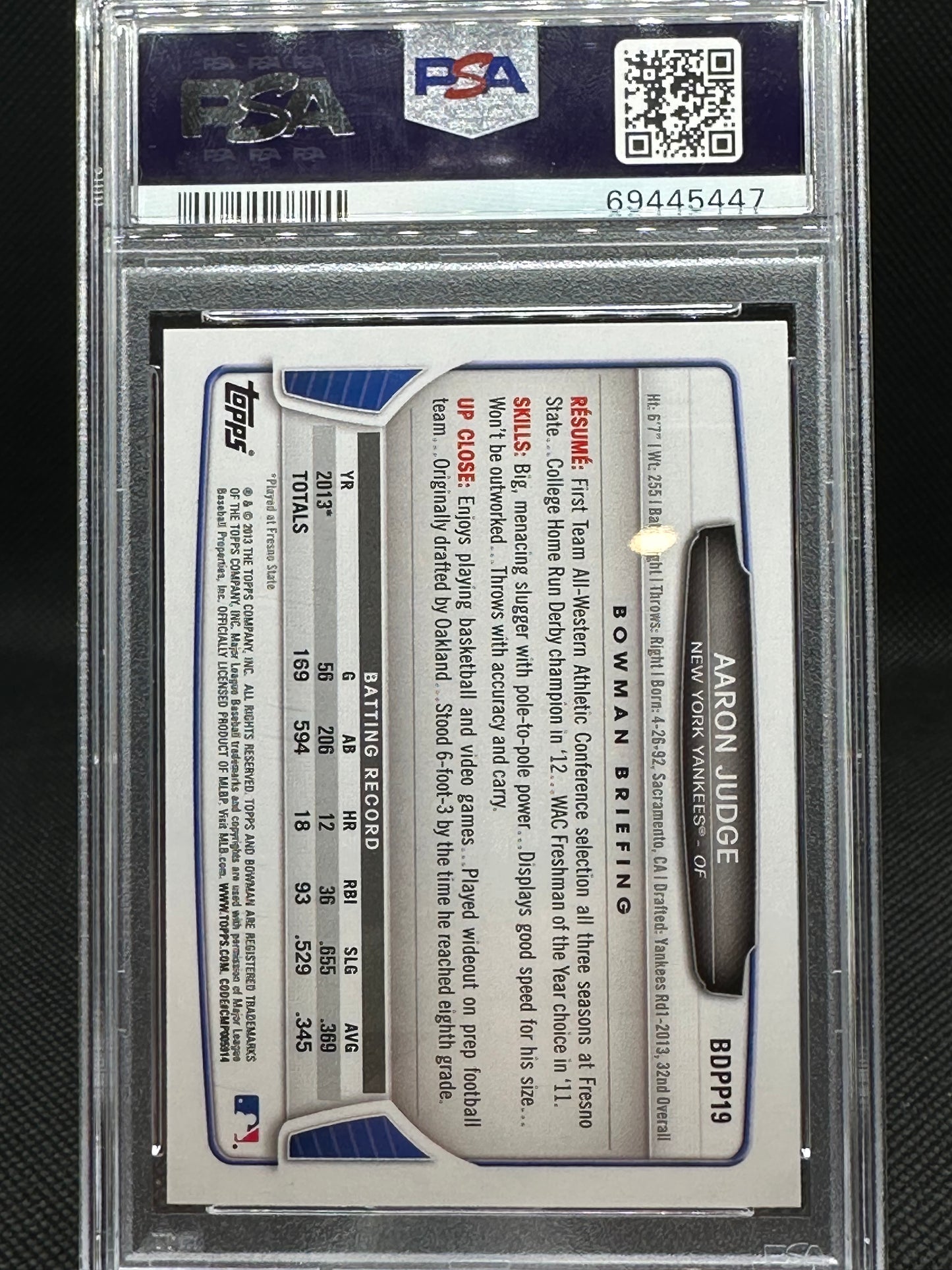 2013 Bowman DP & PROS Aaron Judge #BDPP19 PSA 10