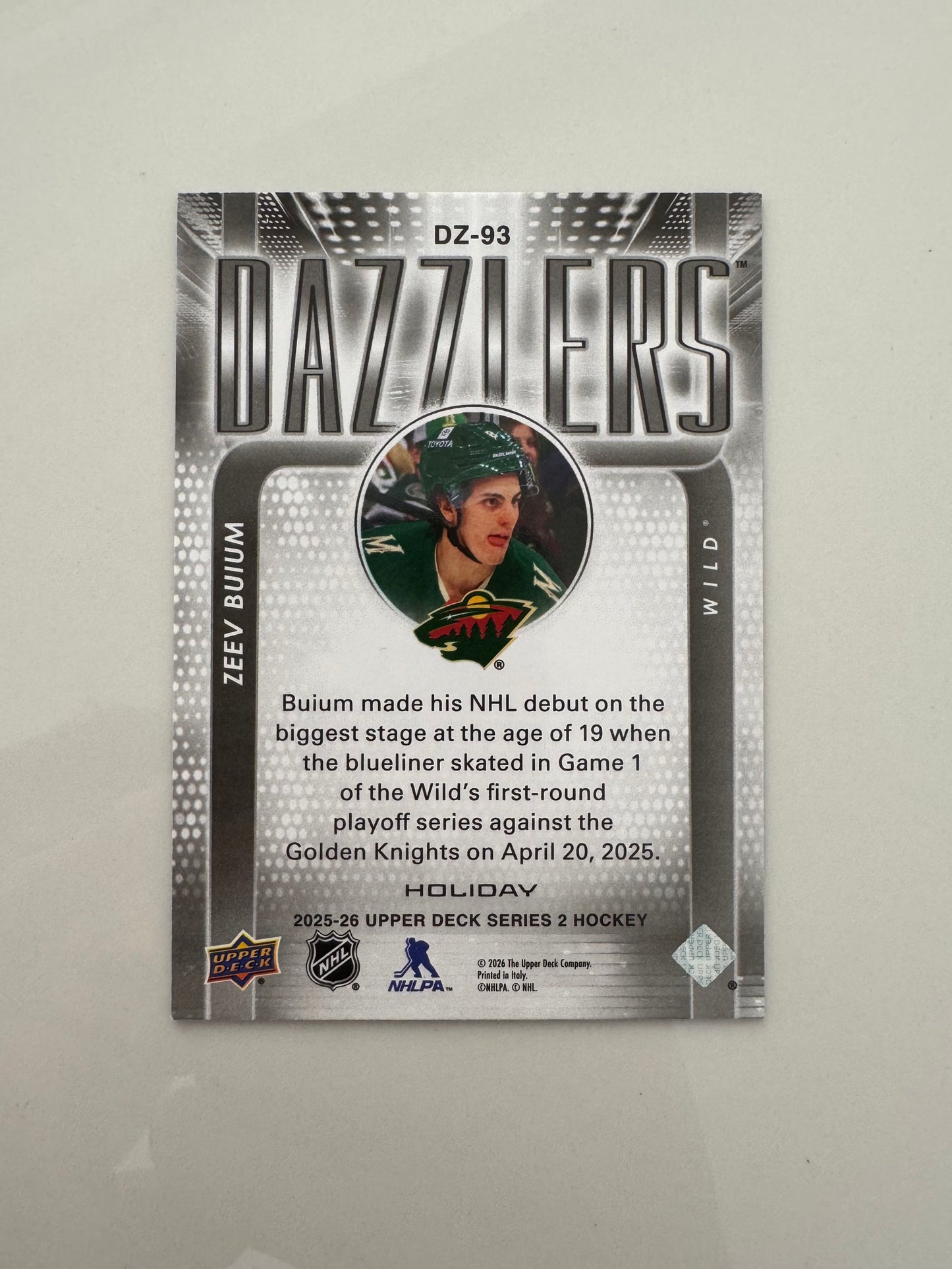 2025-26 Upper Deck Series 2 Holiday Zeev Buium Purple Dazzler DZ-93