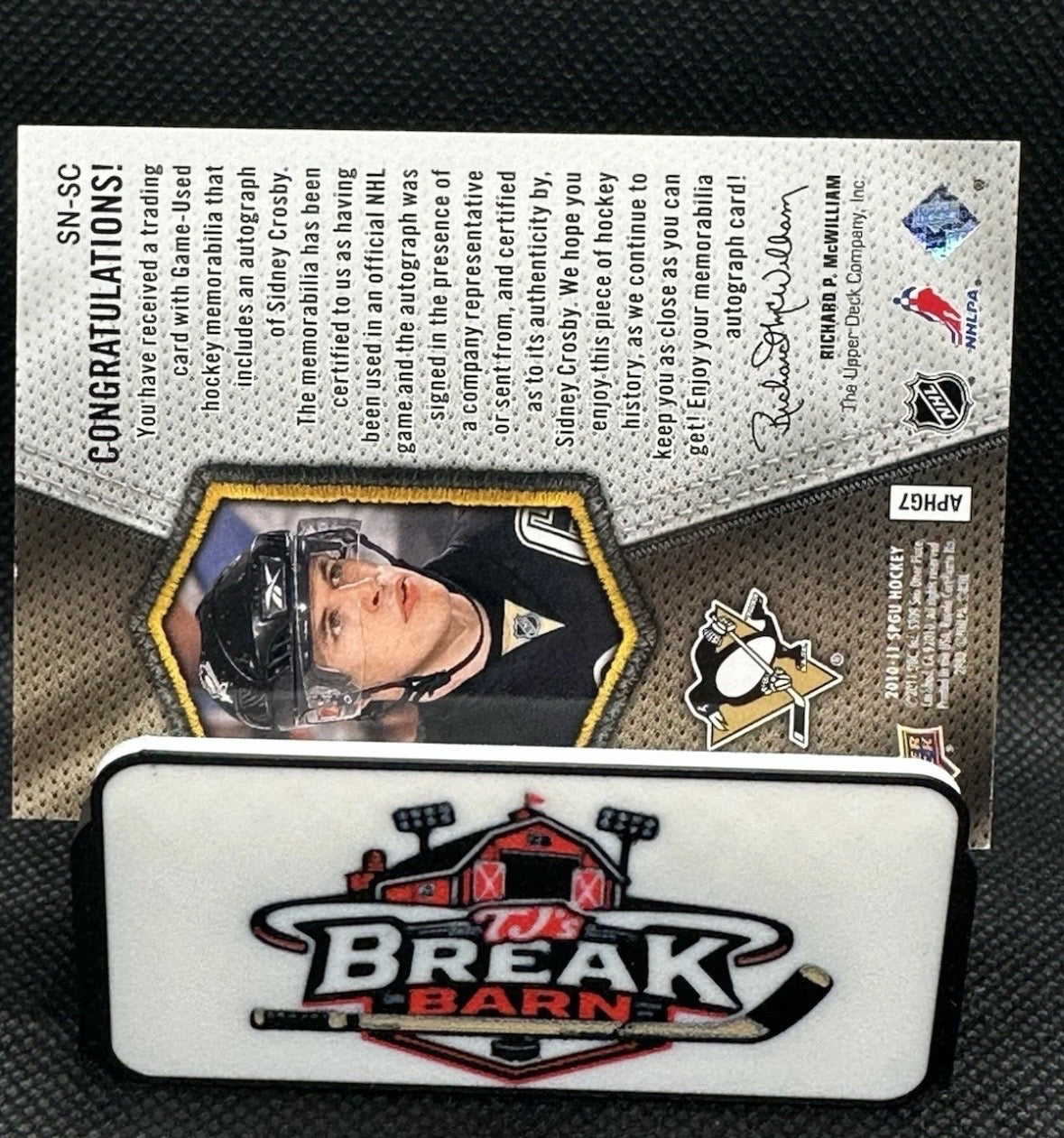 2010/11 Upper Deck SP Game Used Sidney Crosby Patch Auto /87