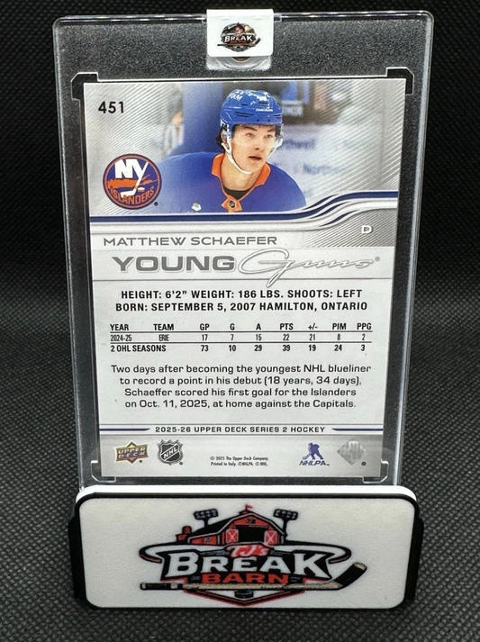 2025/26 Upper Deck Series 2 Matthew Schaefer Young Guns UD Exclusive 97/100