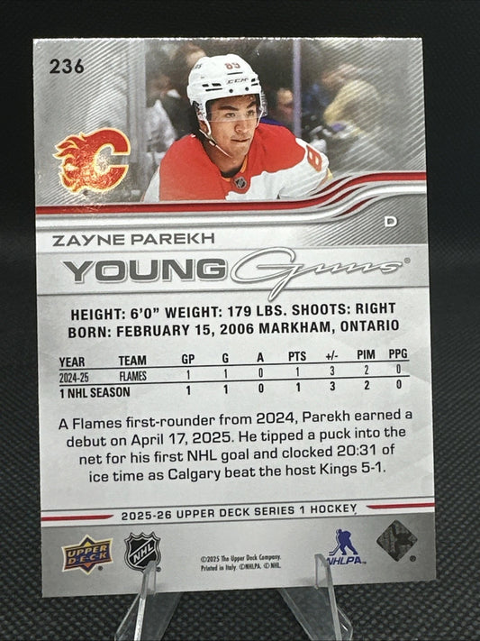 2025-26 Upper Deck Series 1 Zayne Parekh Young Guns
