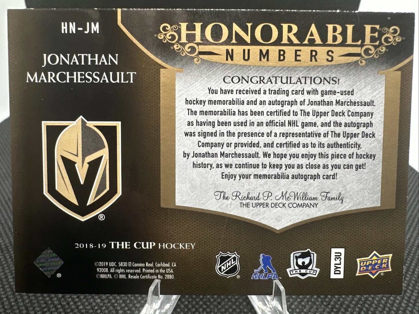 2018/19 The Cup Honorable Numbers Jonathan Marchessault /81