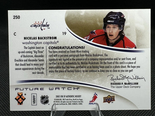 2007-08 SP Authentic #250 Future Watch Rookie Auto /100 Nicklas Backstrom – Caps