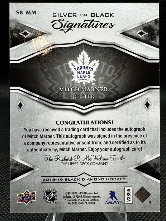 2018/19 Upper Deck Black Diamond Silver On Black Mitch Marner Auto /50