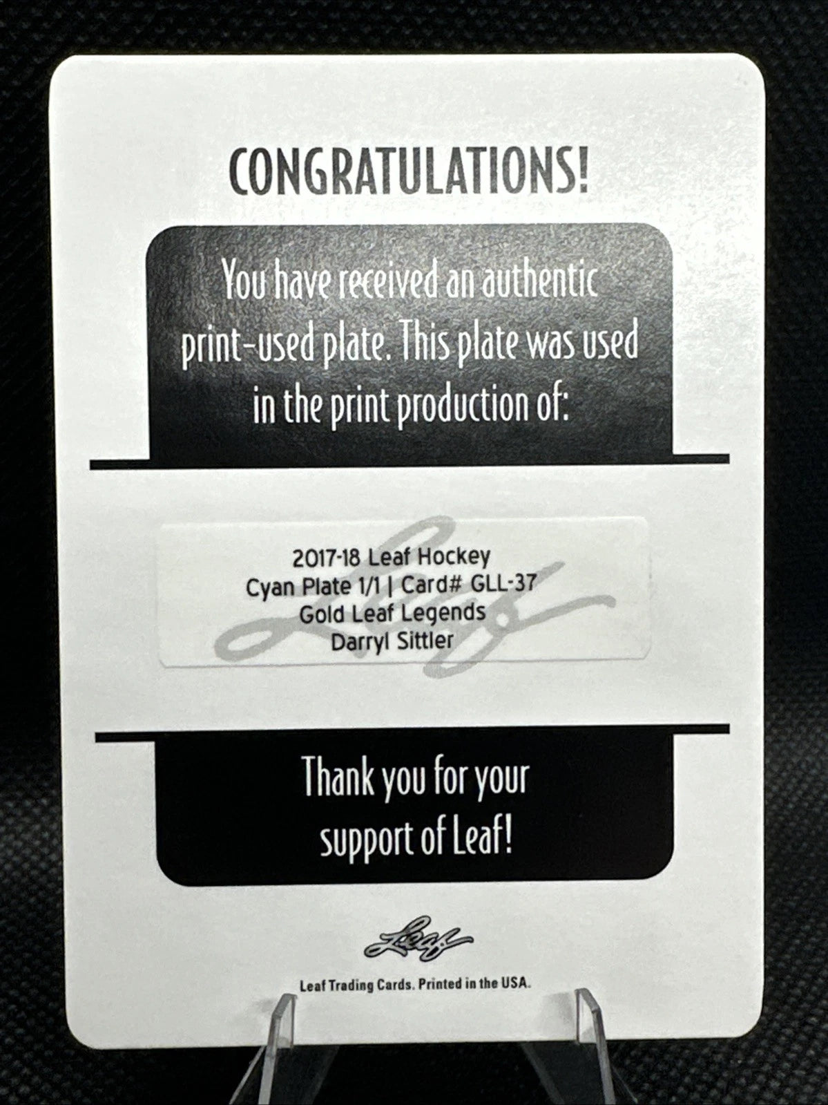 2017/18 Leaf Hockey Cyan Gold Leaf Legends Darryl Sittler Printing Plate 1/1