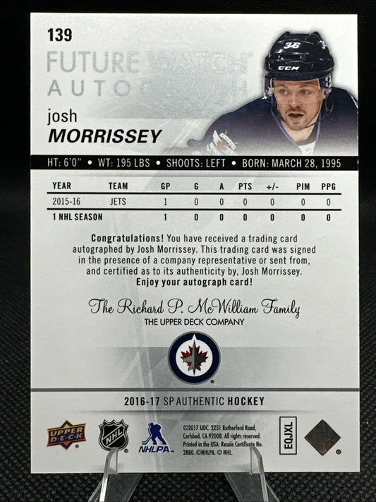 2016-17 UD Sp Authentic Future Watch Auto /999 Josh Morrissey