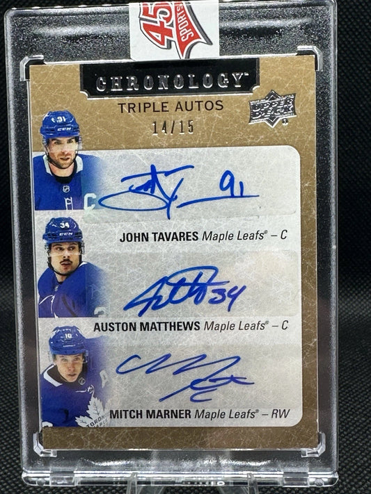 2019/20 Upper Deck Chronology Triple Auto Matthews/Tavares/Marner /15