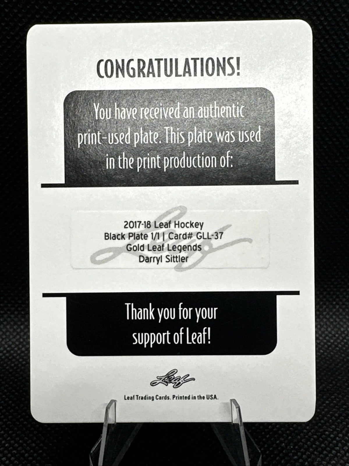 2017/18 Leaf Hockey Black Plate Darryl Sittler 1/1