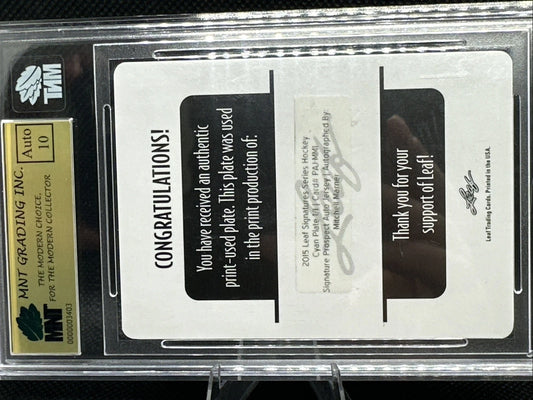 2015 Leaf Signature Series Prospect Auto Jersey Cyan Plate Mitch Marner 1/1