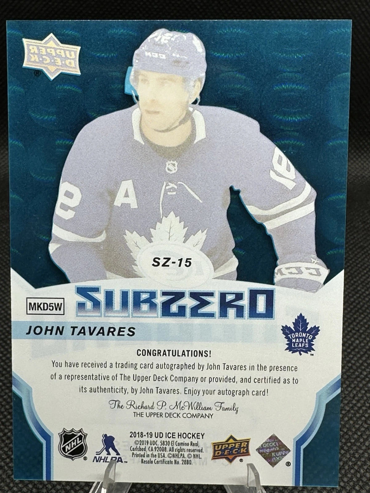2018/19 Upper Deck Ice John Tavares Sub Zero Auto