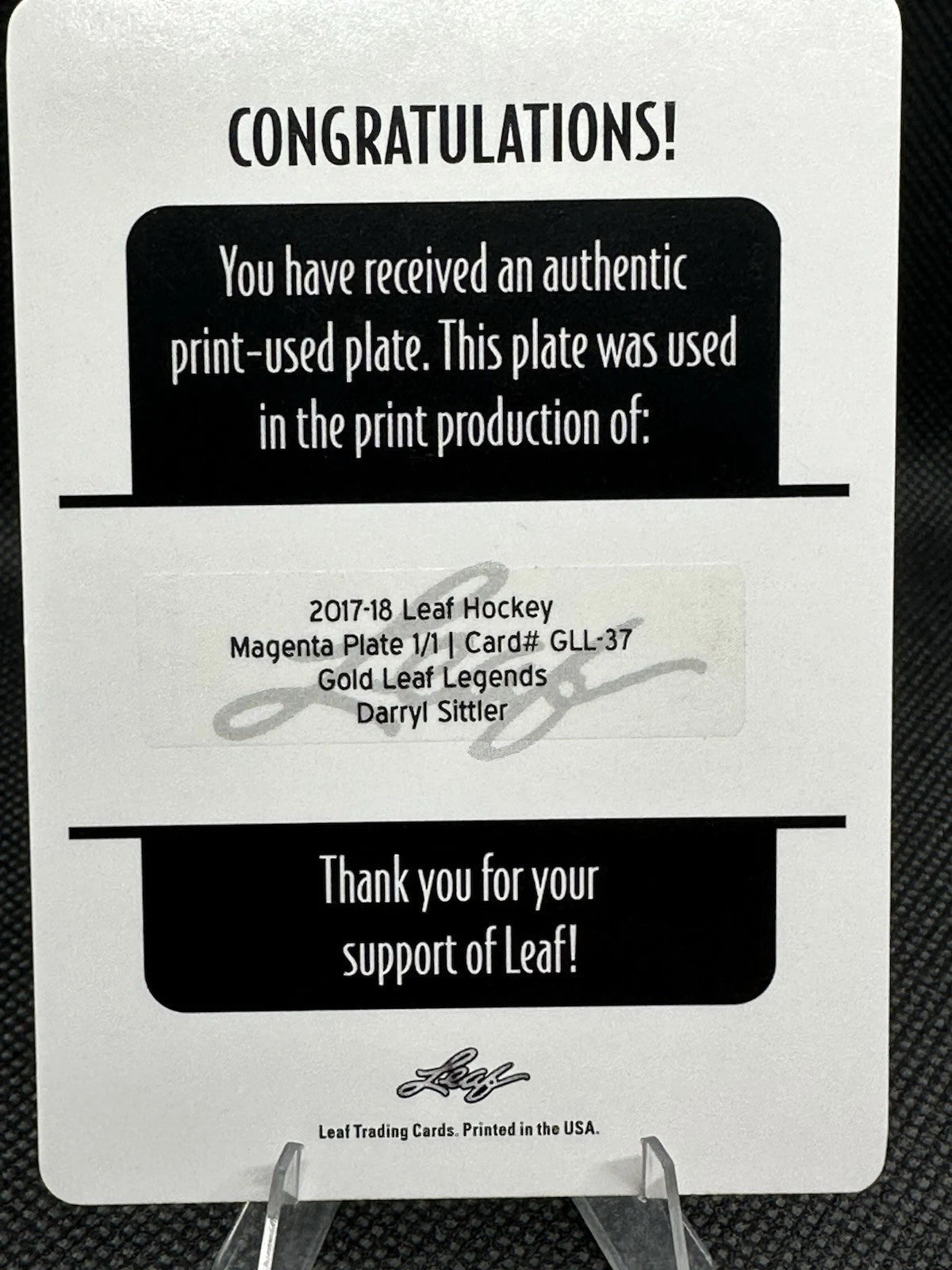 2017/18 Leaf Hockey Printing Plate Gold Leaf Legends Darryl Sittler 1/1