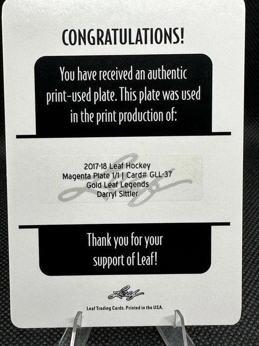 2017/18 Leaf Hockey Printing Plate Gold Leaf Legends Darryl Sittler 1/1