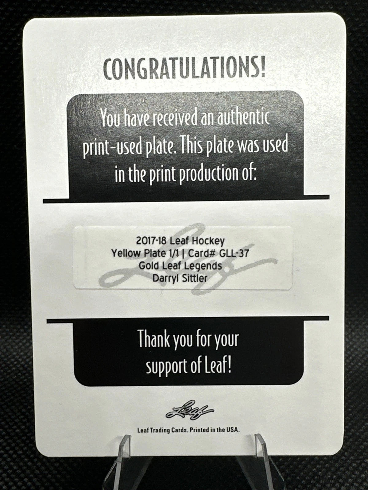 2017/18 Leaf Hockey Yellow Printing Plate Darryl Sittler 1/1