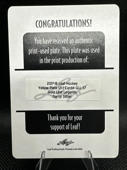 2017/18 Leaf Hockey Yellow Printing Plate Darryl Sittler 1/1